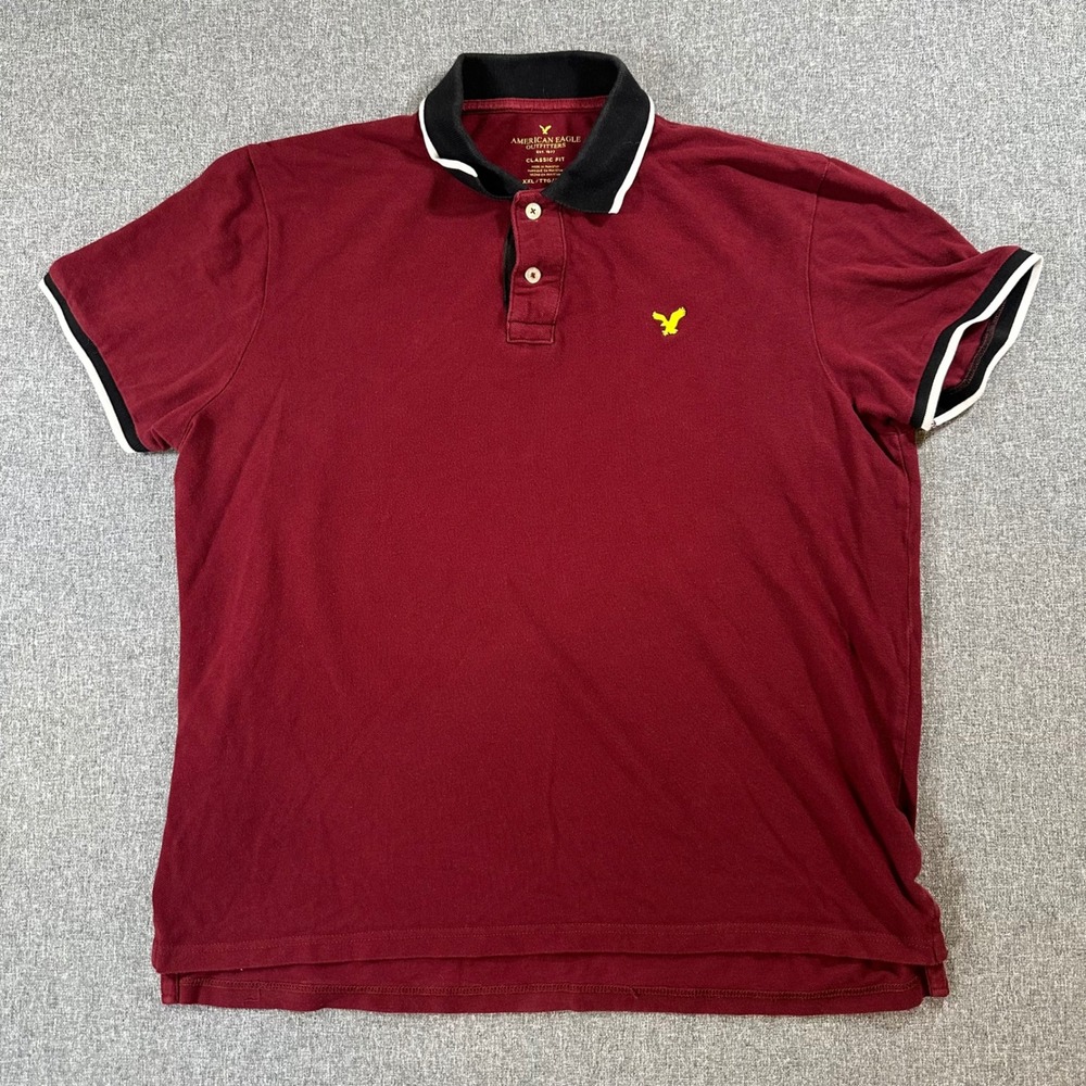 American Eagle Mens Polo Shirt XXL Burgundy Maroon Classic Fit Cotton Short Slv